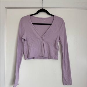 Aeropostale Light Lavender Twist-Front Long Sleeve Top